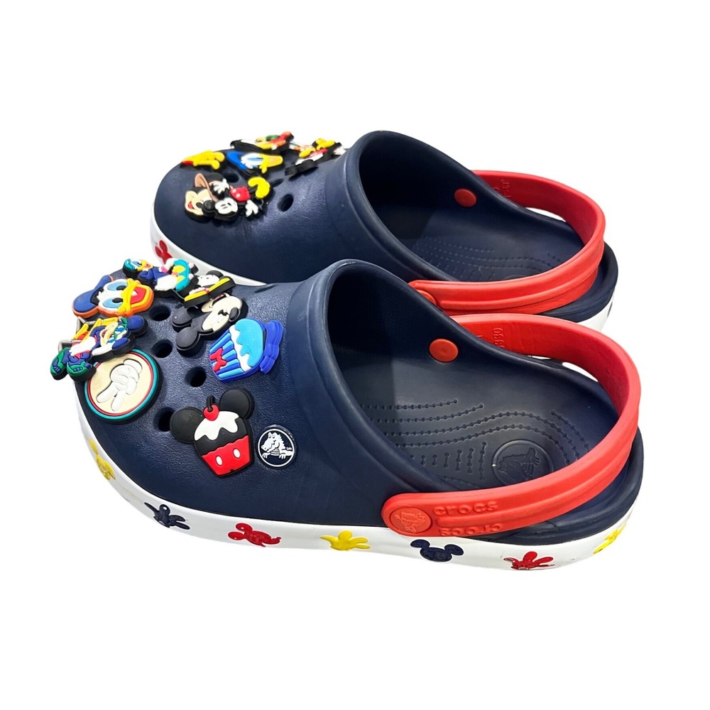 Crocs Disney Mickey Mouse & Friends Navy Blue Clogs Kids Size J3 with Charms